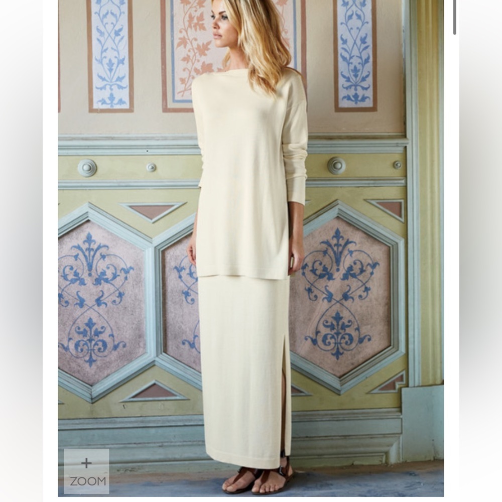 Peruvian Connection Cream Long Sleeve Knit Top and Maxi Skirt Set